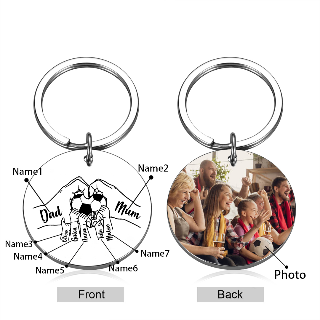 Porte-clés Personnalisé avec 7 Prénoms et Photo Porte-Clés la main dans la main-Cadeau pour la Famille | Jessemade