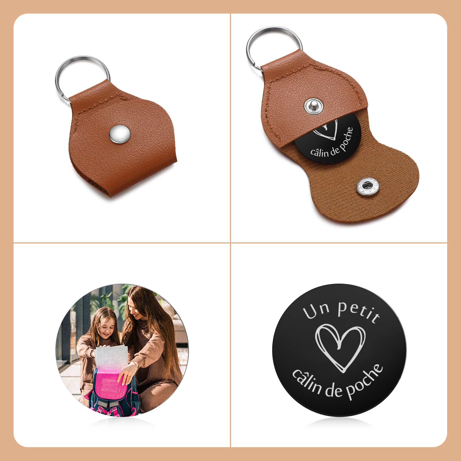 Porte-clés en Cuir personnalisé avec 1 Photo - Cadeau pour la Rentrée Scolaire | Jessemade