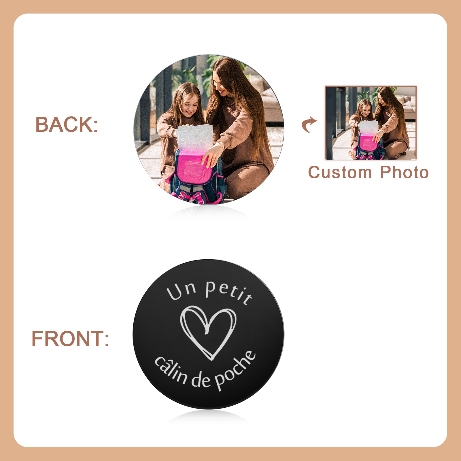 Porte-clés en Cuir personnalisé avec 1 Photo - Cadeau pour la Rentrée Scolaire | Jessemade