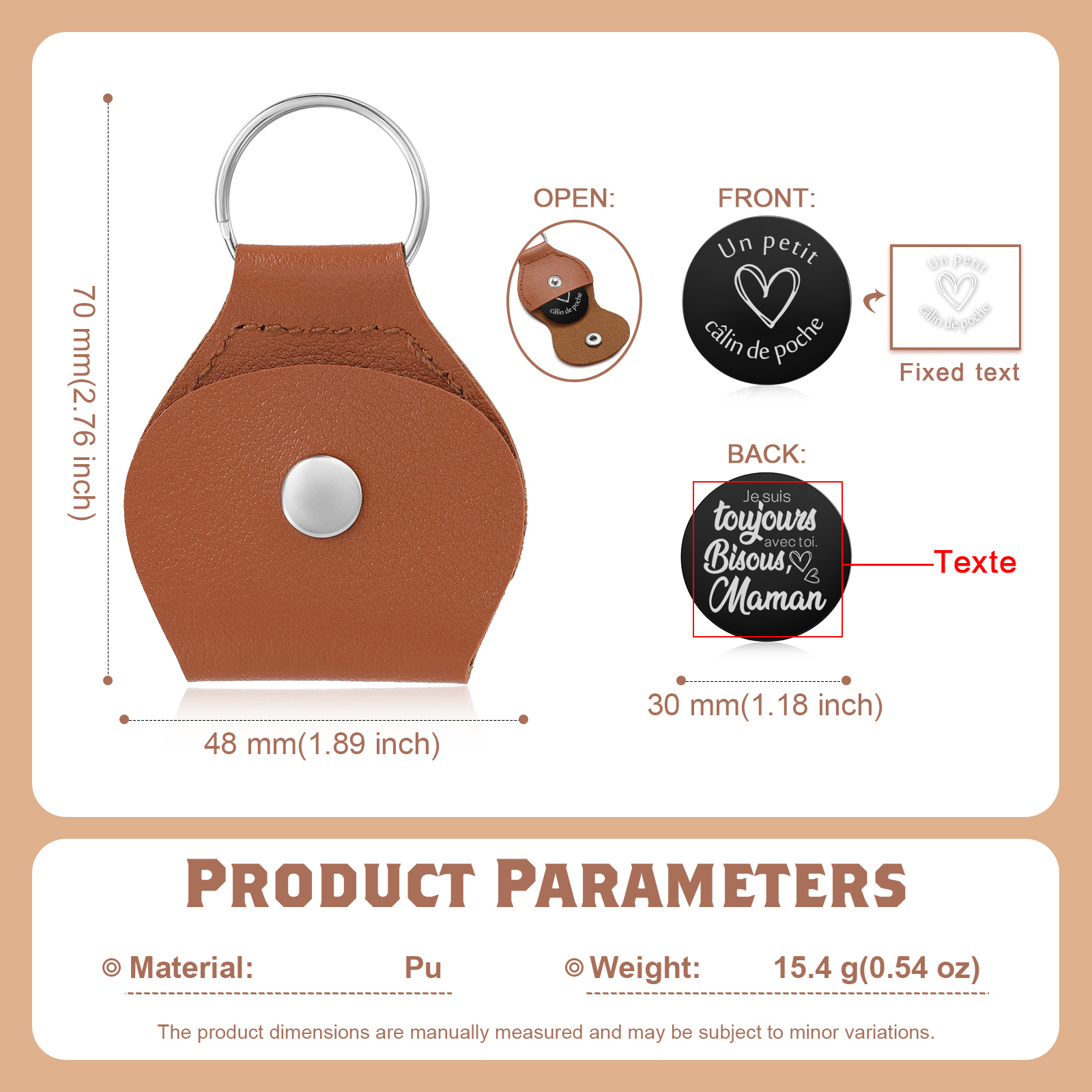 Porte-clés en Cuir personnalisé avec 1 Texte - Cadeau pour la Rentrée Scolaire | Jessemade