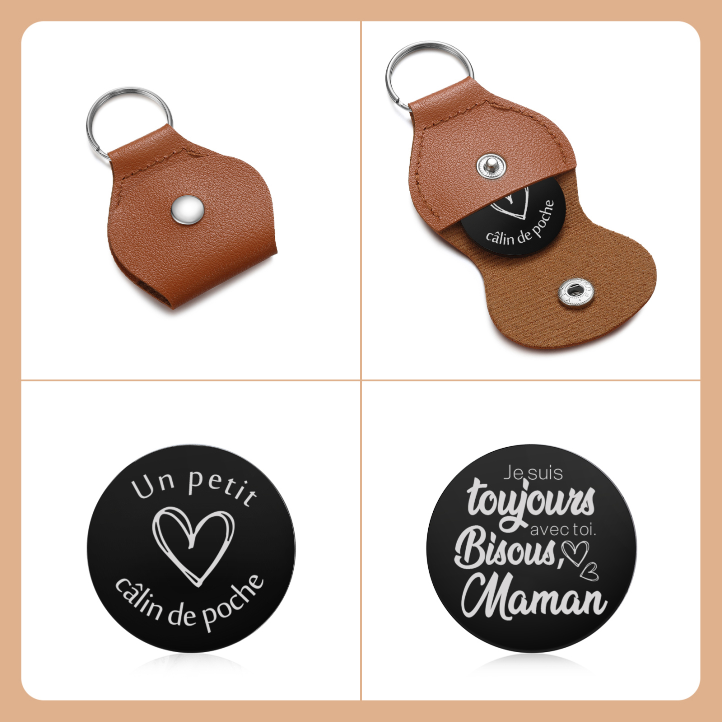 Porte-clés en Cuir personnalisé avec 1 Texte - Cadeau pour la Rentrée Scolaire | Jessemade