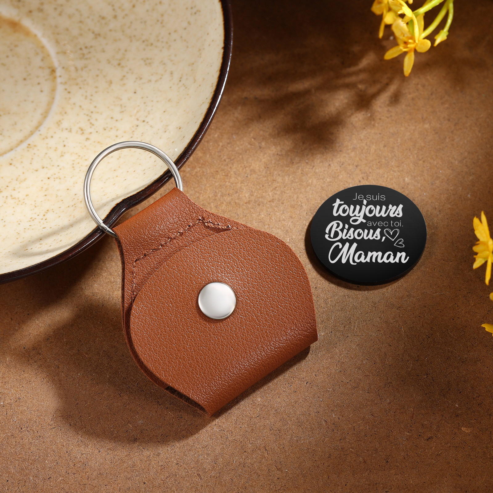 Porte-clés en Cuir personnalisé avec 1 Texte - Cadeau pour la Rentrée Scolaire | Jessemade