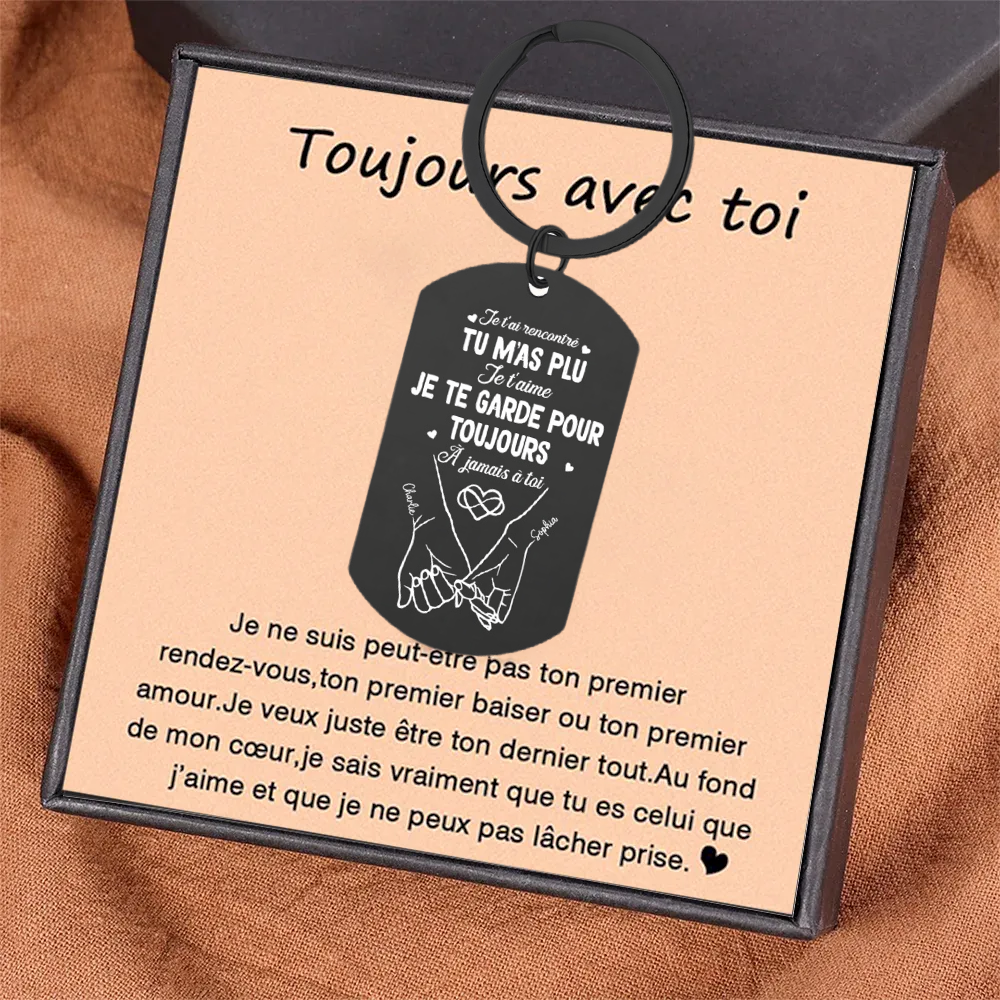 Porte-Clés Couple Acier Inox Noir Gravé Calendrier la main dans la main