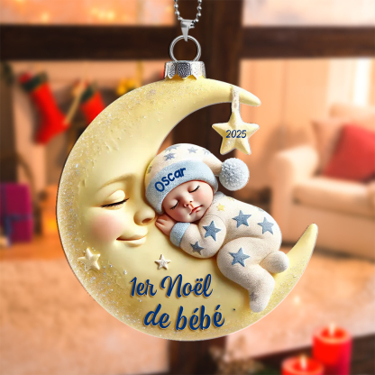 Décoration Sapin Noël en Acrylique Bébé sur la Lune - Premier Noël de Bébé