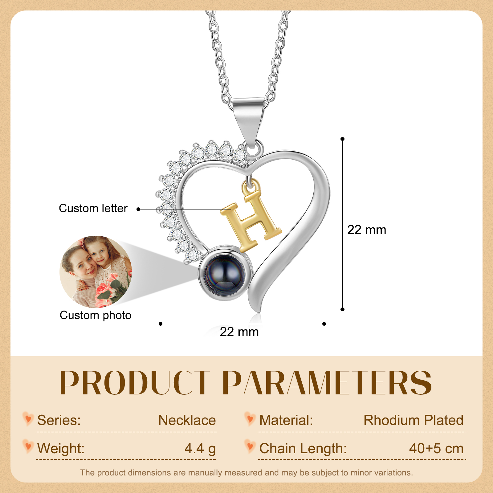 Collier Cœur Personnalisé avec Lettre et Photo projetée – Pendentif Cœur Brillant pour Femme