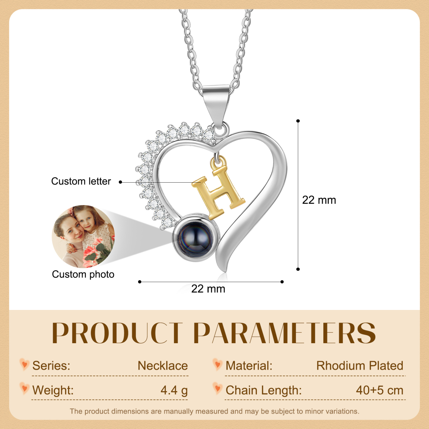 Collier Cœur Personnalisé avec Lettre et Photo projetée – Pendentif Cœur Brillant pour Femme