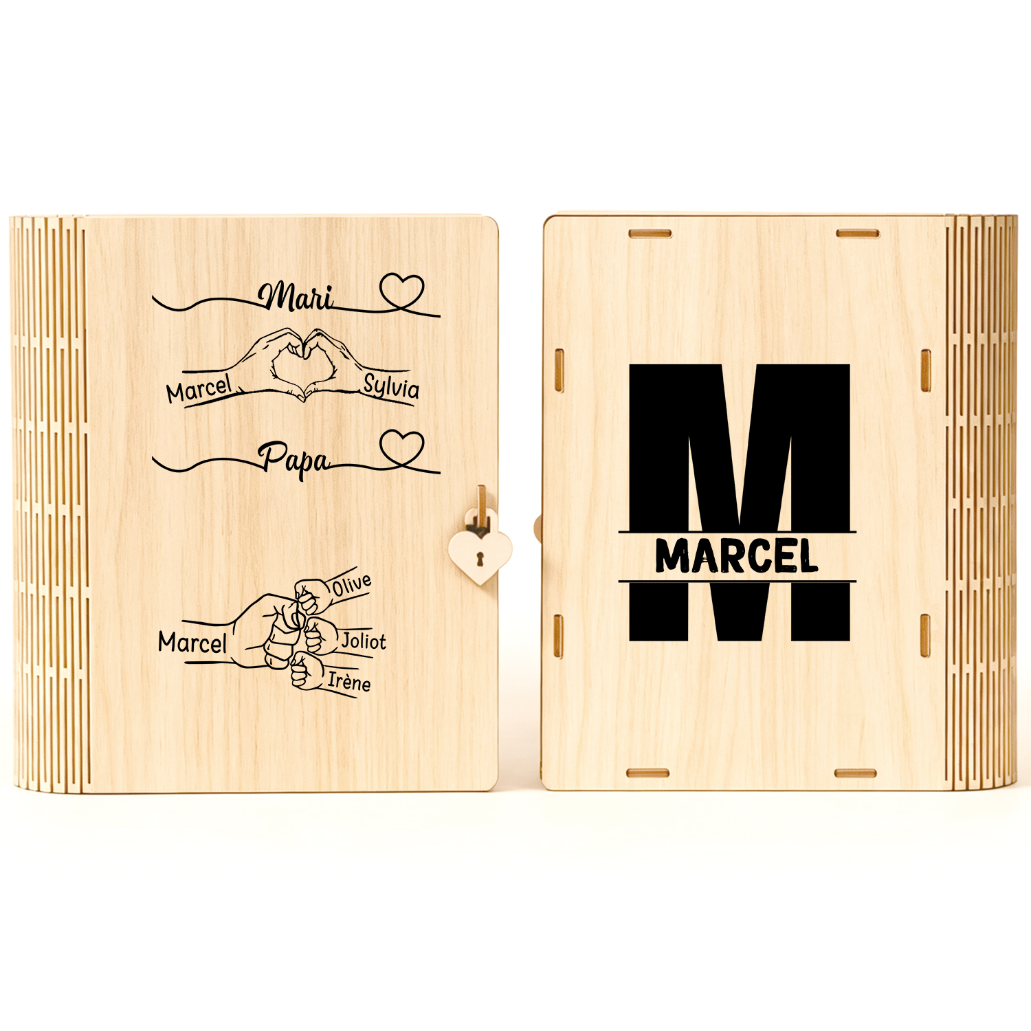 Boîte de Rangement Livre Personnalisée en Bois avec 3–10 Noms et Poings, cadeau de fête des Pères pour Papa