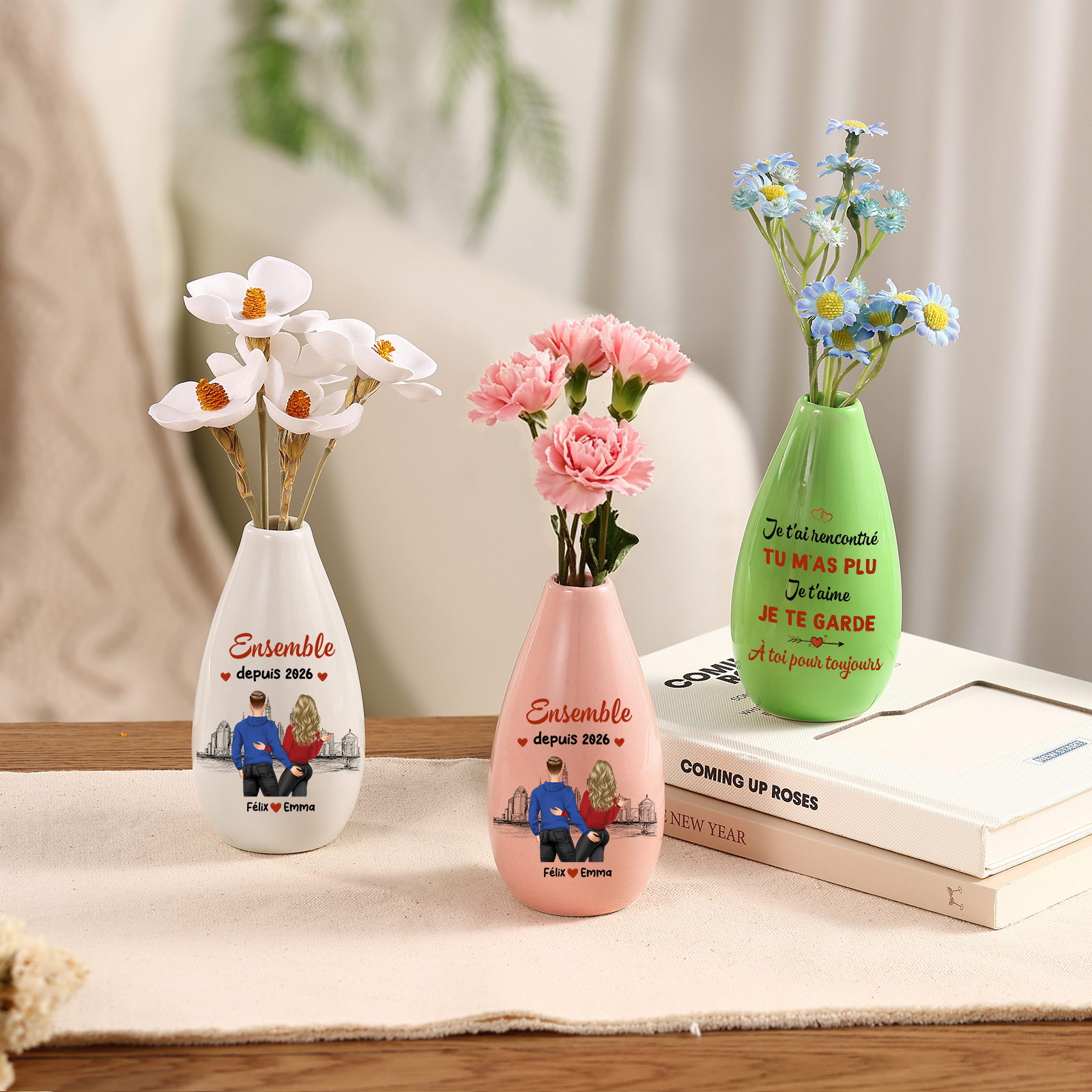 Vase soliflore romantique en Céramique Personnalisé pour Couple