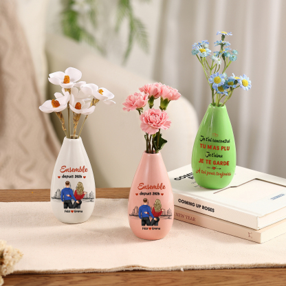 Vase soliflore romantique en Céramique Personnalisé pour Couple