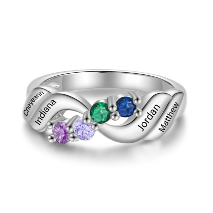 Bague Infini Personnalisée avec Prénoms et Pierres de Naissance – Bijou Gravé pour Femme
