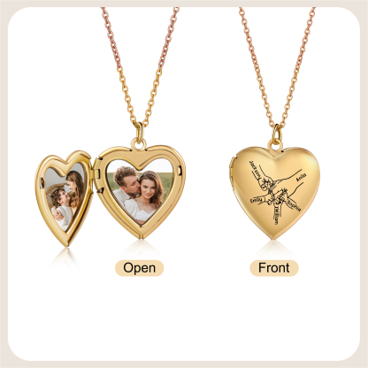 Collier Médaillon Cœur Personnalisé avec 2 Photos et 2 à 8 Prénoms Gravés – Bijou Souvenir Famille