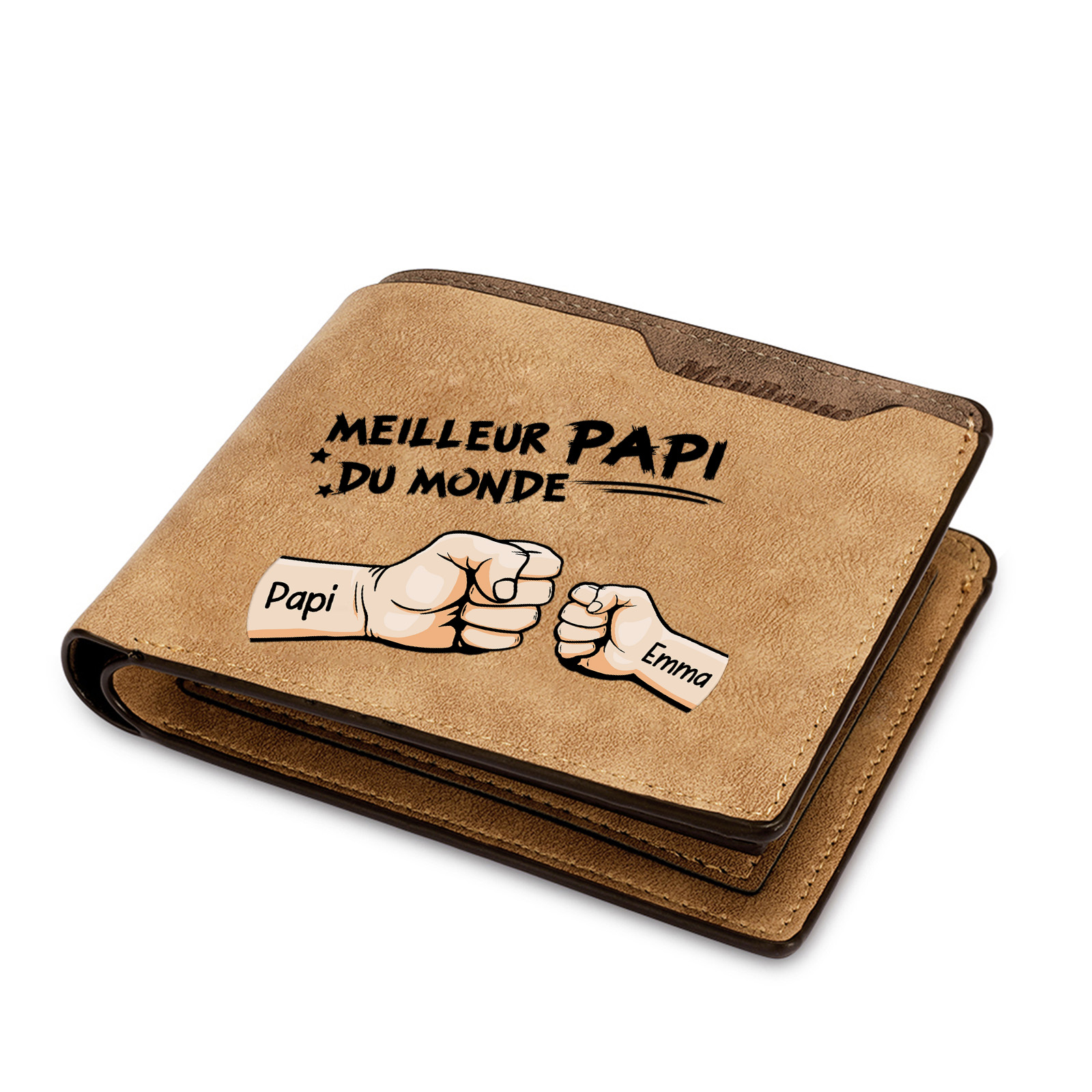 À mon Meilleur Papi - Portefeuille Homme Personnalisé 2 à 7 Prénoms et Poings | Cadeau Fête des Grands-pères | Jessemade