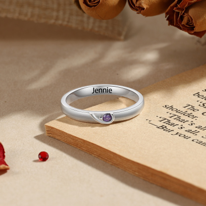 Bague partenaire en forme de cœur avec 2 pierres de naissance, gravée avec 2 prénoms
