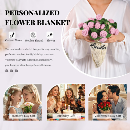 Couverture en crochet à fleurs personnalisée pour elle