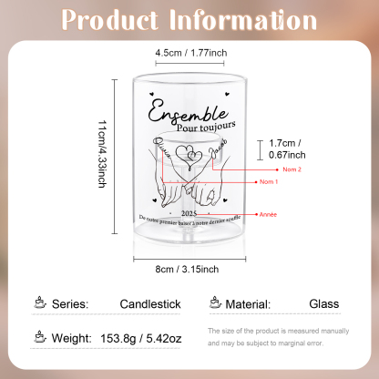 Bougeoir en verre personnalisé – Photophore Couple main dans la main