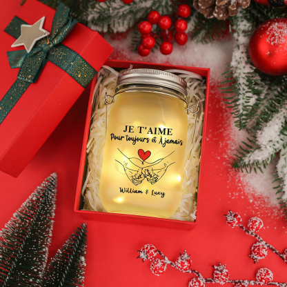 Lampe bocal solaire personnalisable cadeau Saint Valentin anniversaire pour couple amoureux | Jessemade