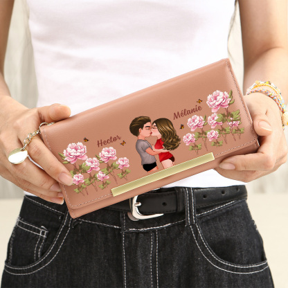 Portefeuille Personnalisé Femme avec Illustration et Prénoms – Cadeau d'Amour pour Elle