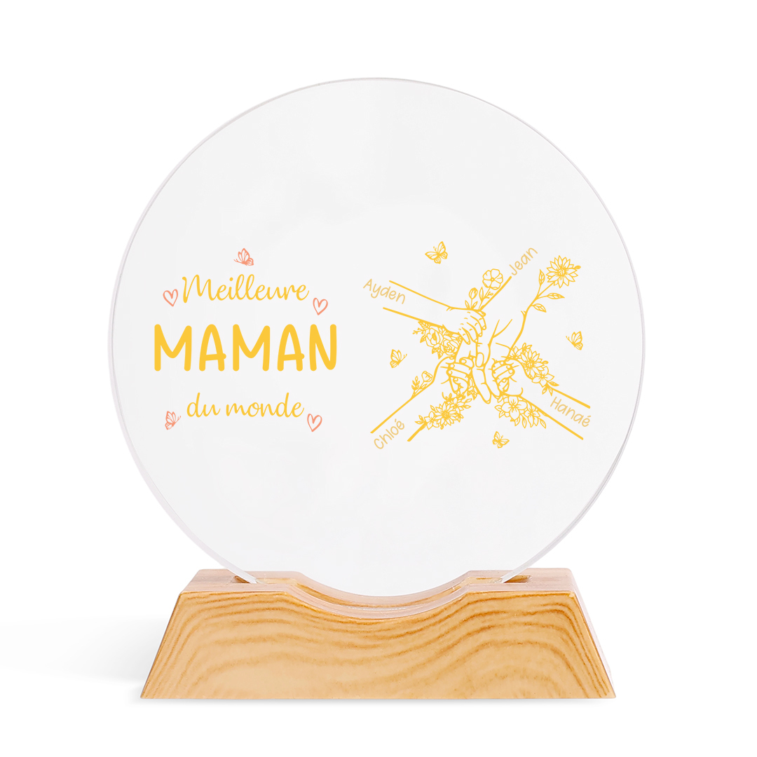 Veilleuse nocturne en cristal personnalisée avec message « Meilleure Maman/Mamie du monde »