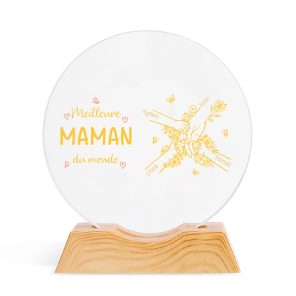 Veilleuse nocturne en cristal personnalisée avec message « Meilleure Maman/Mamie du monde »
