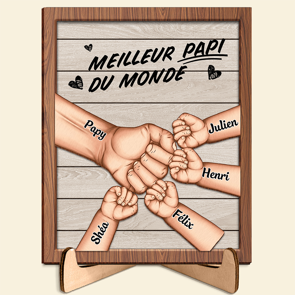 Plaque en bois personnalisée Papi 1 à 8 Prénoms et Poing, cadeau pour la Fête des grands-pères| Jessemade
