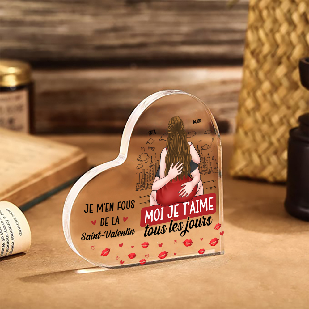 Plaque Acrylique Cœur Personnalisée – « Je t’aime tous les jours » – Cadeau Saint-Valentin pour Couple