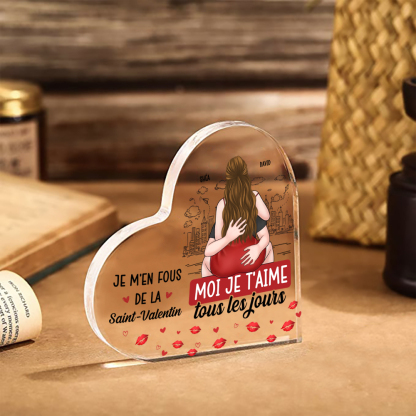Plaque Acrylique Cœur Personnalisée – « Je t’aime tous les jours » – Cadeau Saint-Valentin pour Couple