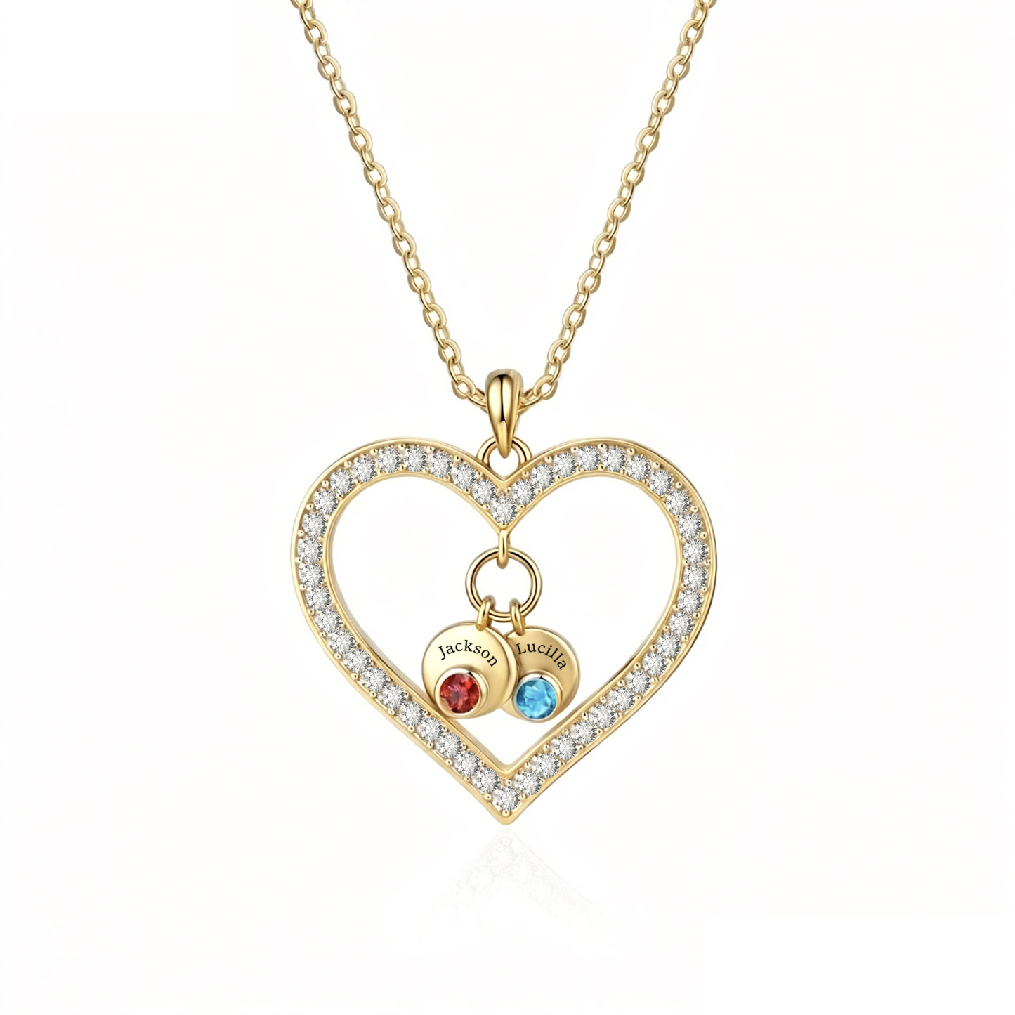 Collier Cœur Personnalisé avec 1 à 5 Prénoms & Pierres de Naissance – Pendentif pour Femme