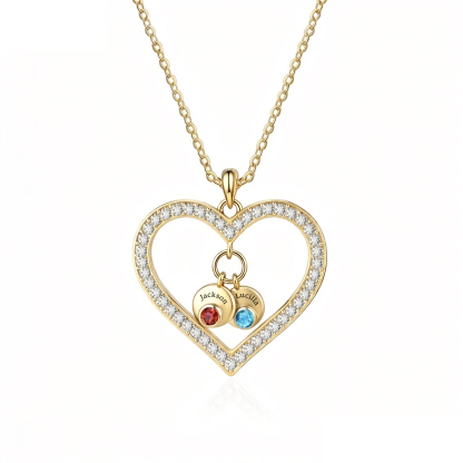 Collier Cœur Personnalisé avec 1 à 5 Prénoms & Pierres de Naissance – Pendentif pour Femme