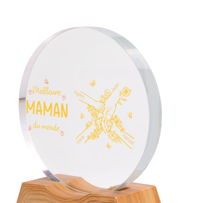 Veilleuse nocturne en cristal personnalisée avec message « Meilleure Maman/Mamie du monde »