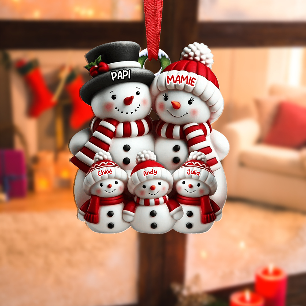 Décoration Sapin de Noël - Bonhommes de Neige Famille Personnalisé avec Noms