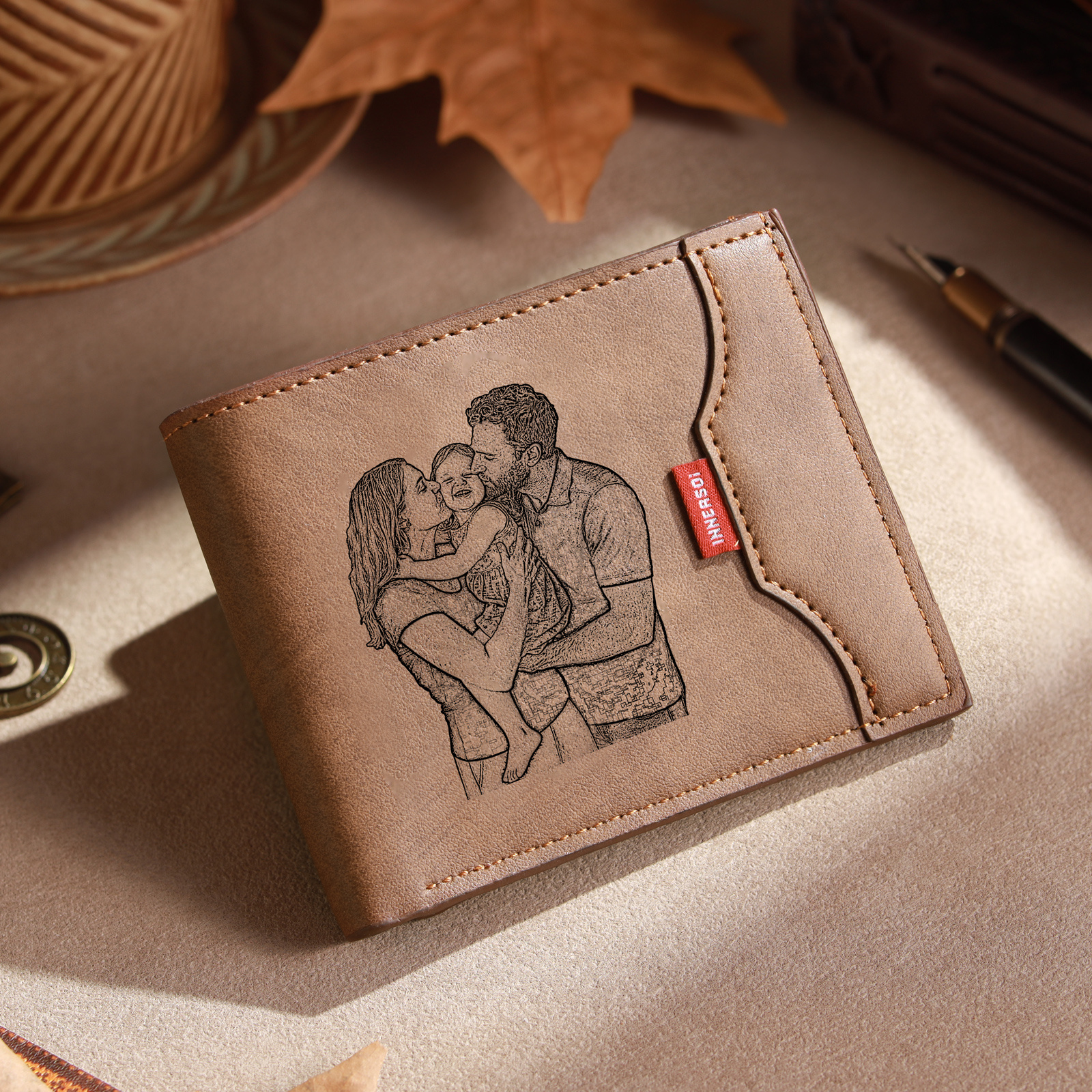 Portefeuille Homme Personnalisé en cuir PU, personnalisable avec Photo, Calendrier ou gravure de Nom