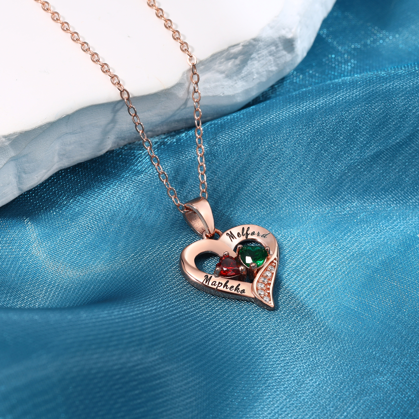 Collier Argent 925 2 Prénoms Personnalisés avec 2 pierres de naissance Cadeau pour femme | Jessemade