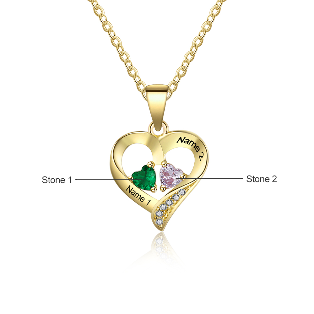 Collier Argent 925 2 Prénoms Personnalisés avec 2 pierres de naissance Cadeau pour femme | Jessemade