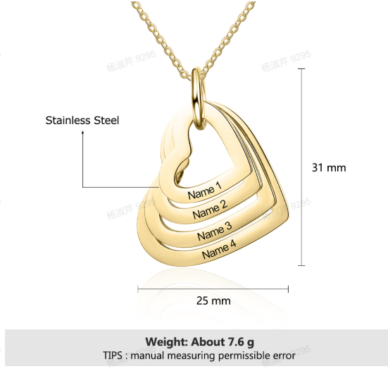 Collier Personnalisé 4 Coeurs Pour Elle