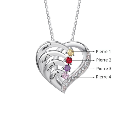 Collier Cœur Argent 925 2-4 Prénoms Personnalisés avec Pierre de naissance pierre de naissance | Jessemade