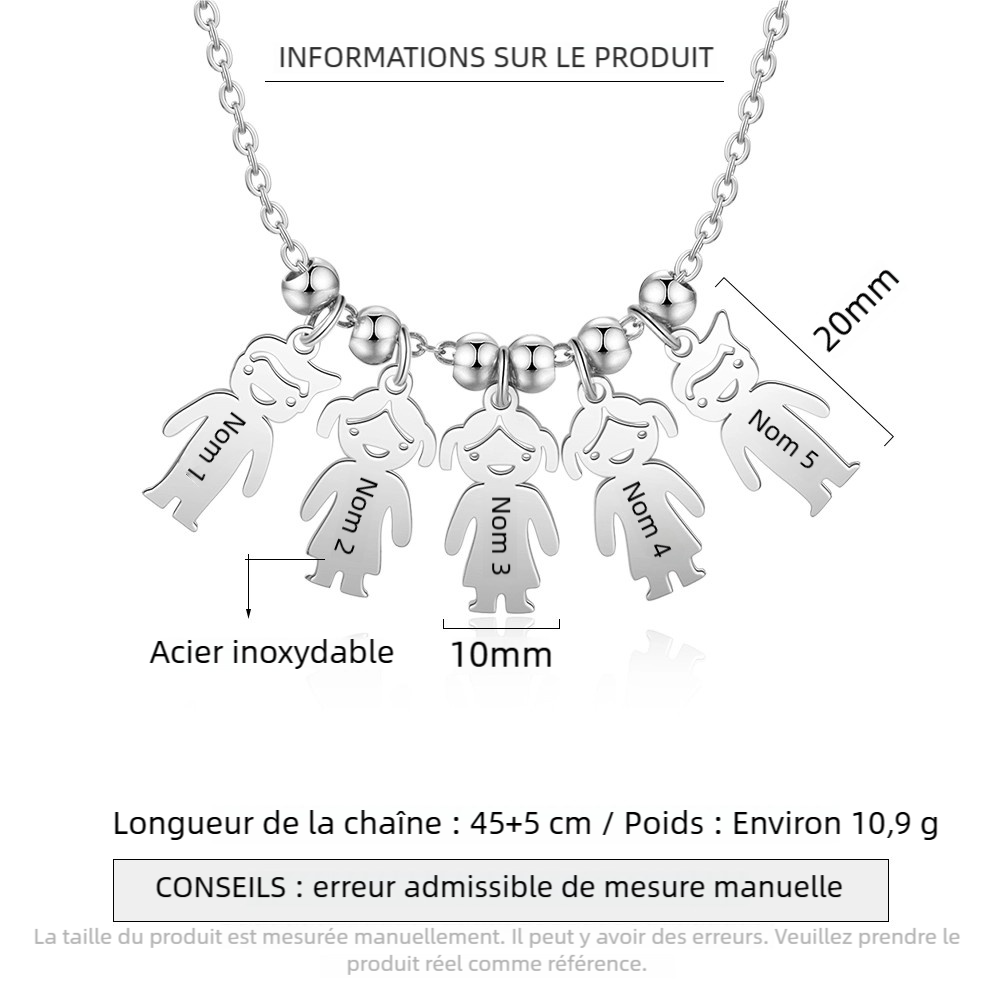 Collier à Breloques 1-5 Enfants Collier Personnalisé