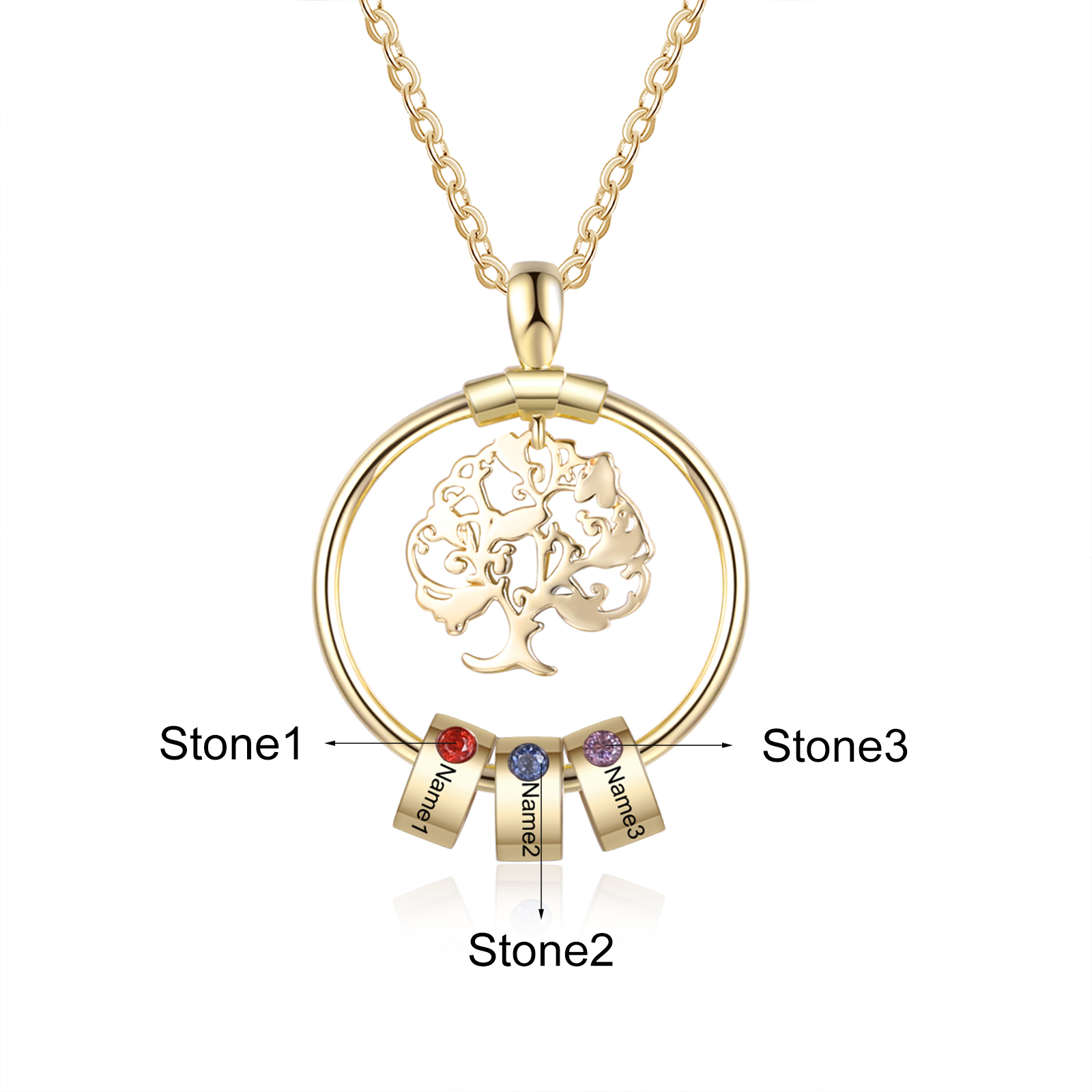 2PCS Bracelet Homme et Collier 3 Prénoms Personnalisés avec 3 Pierres de naissance Collier Bracelet Personnalisé | Jessemade