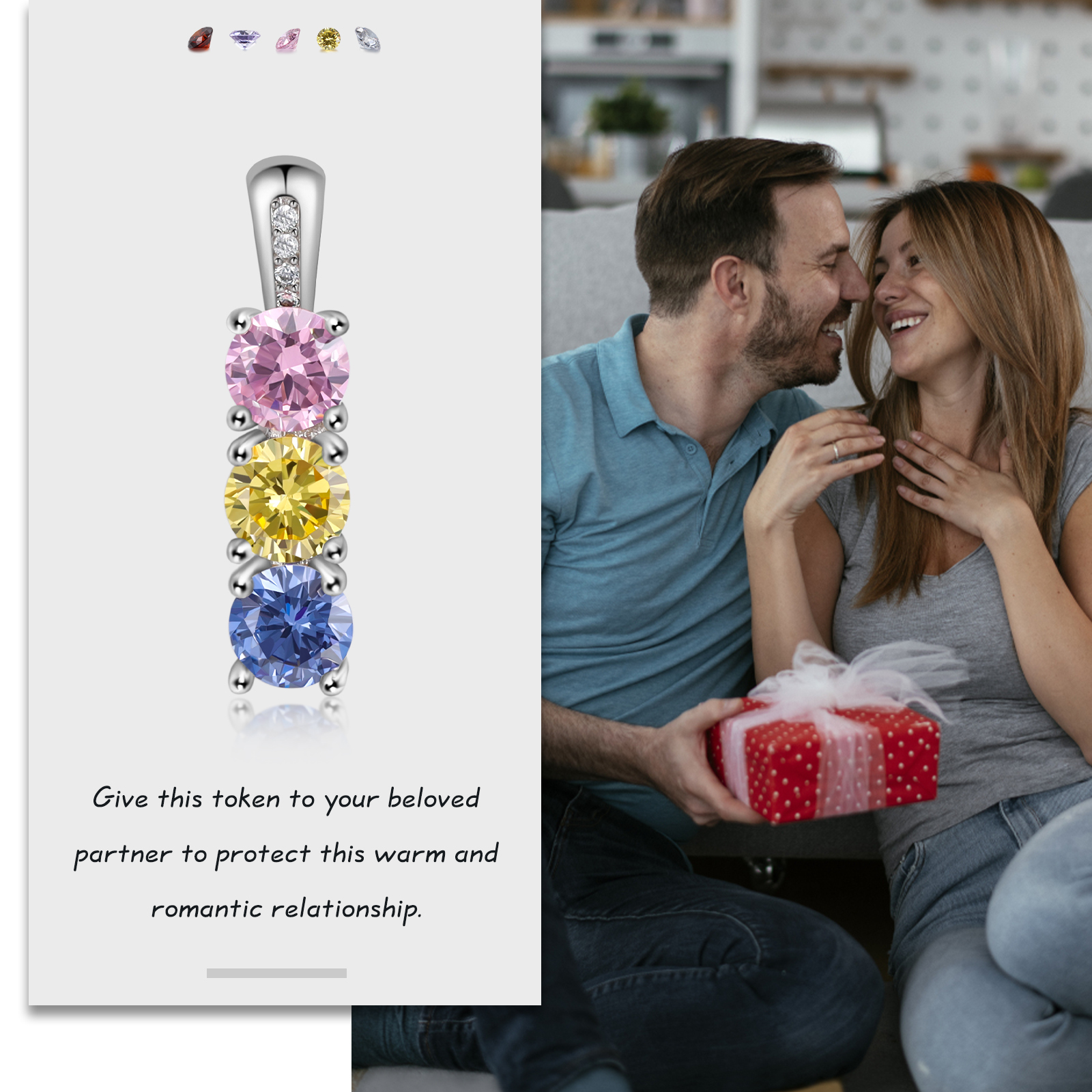 Collier avec 3 Pierres de Naissance Personnalisées – Zircon Cubique sur Chaîne en Argent 925 ou Plaqué Rhodium Collier pour Femme｜Jessemade