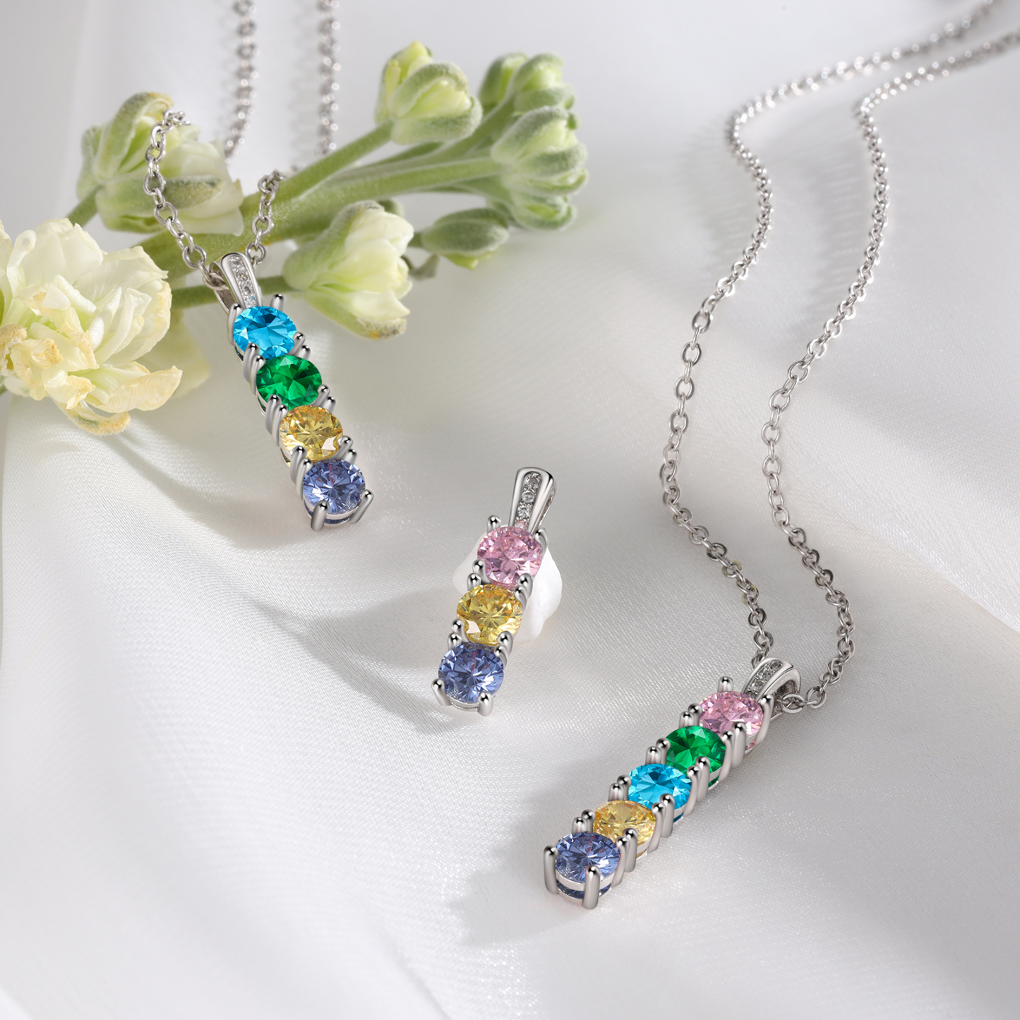 Collier avec 4 Pierres de Naissance Personnalisées – Zircon Cubique sur Chaîne en Argent 925 ou Plaqué Rhodium Collier pour Femme|Jessemade