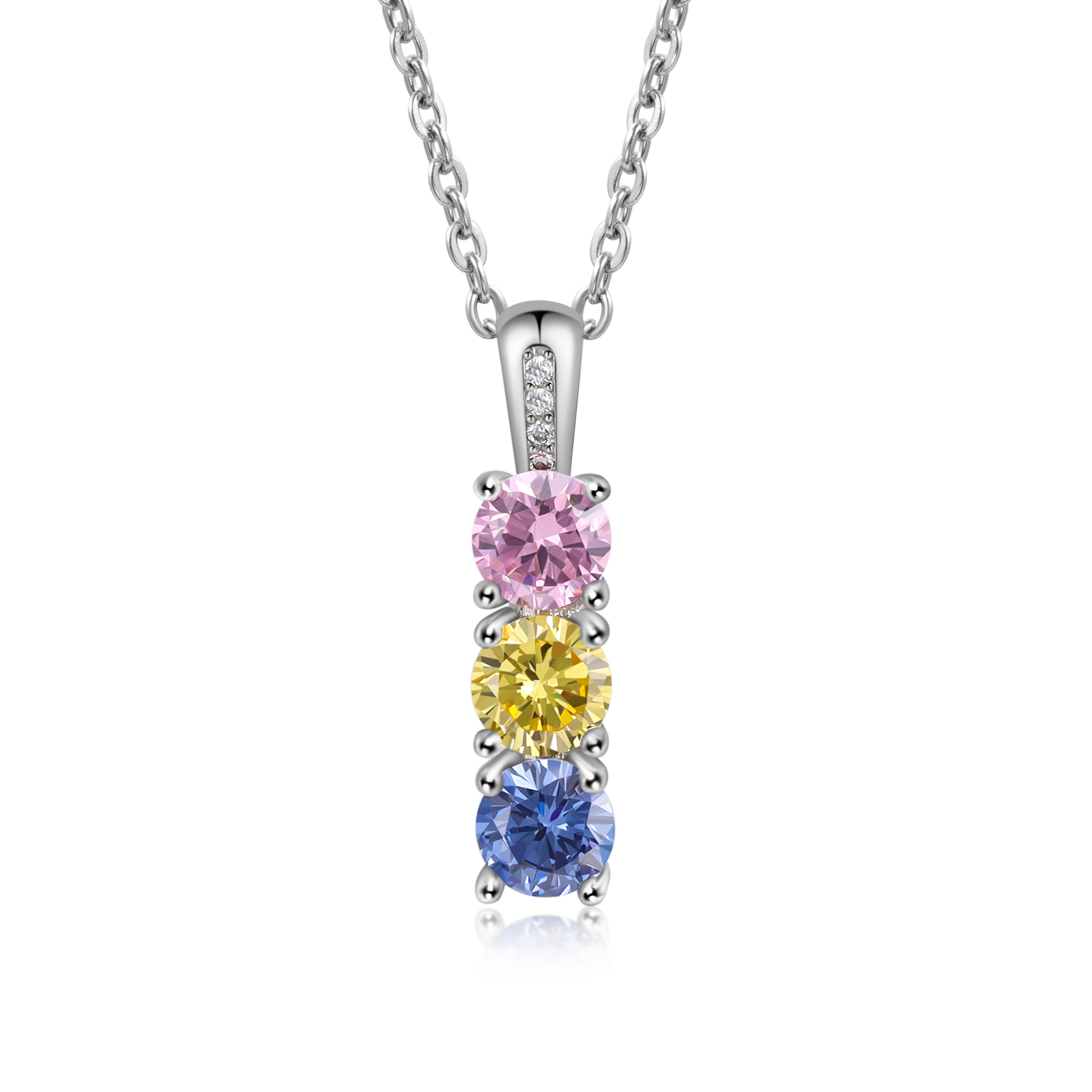 Collier avec 3 Pierres de Naissance Personnalisées – Zircon Cubique sur Chaîne en Argent 925 ou Plaqué Rhodium Collier pour Femme｜Jessemade