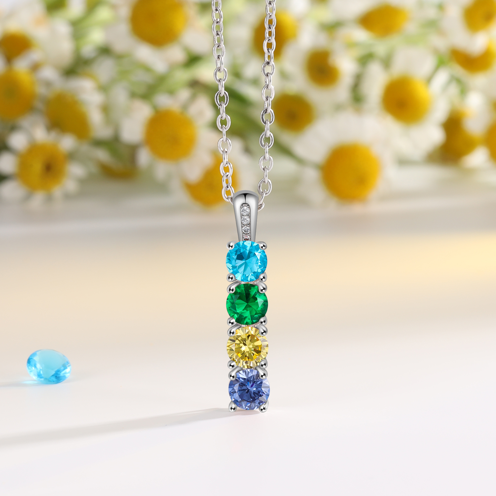 Collier avec 4 Pierres de Naissance Personnalisées – Zircon Cubique sur Chaîne en Argent 925 ou Plaqué Rhodium Collier pour Femme｜Jessemade