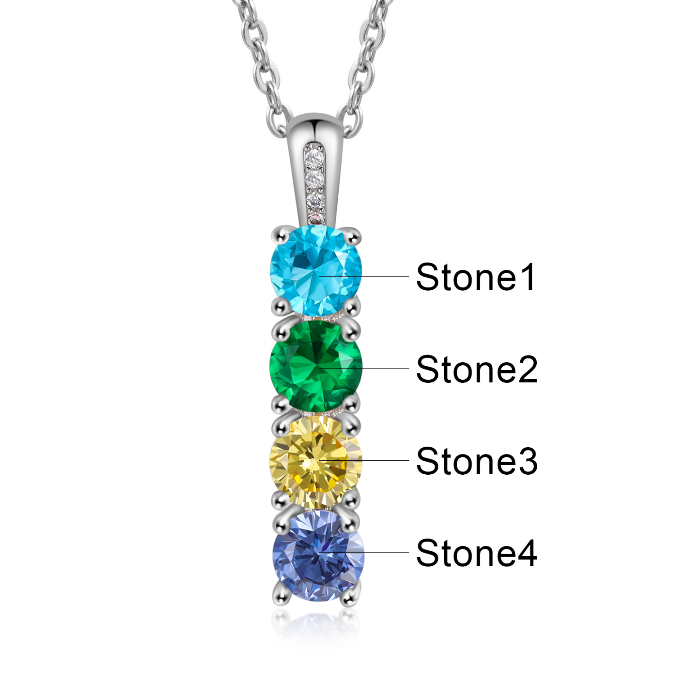 Collier avec 4 Pierres de Naissance Personnalisées – Zircon Cubique sur Chaîne en Argent 925 ou Plaqué Rhodium Collier pour Femme|Jessemade