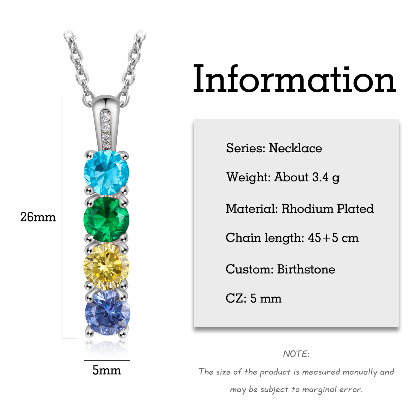 Collier avec 4 Pierres de Naissance Personnalisées – Zircon Cubique sur Chaîne en Argent 925 ou Plaqué Rhodium Collier pour Femme|Jessemade