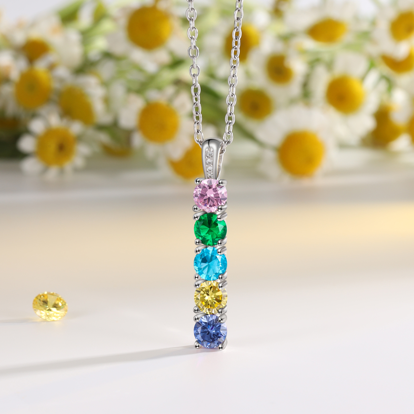 Collier avec 5 Pierres de Naissance Personnalisées – Zircon Cubique sur Chaîne en Argent 925 ou Cuivre Collier pour Femme｜Jessemade