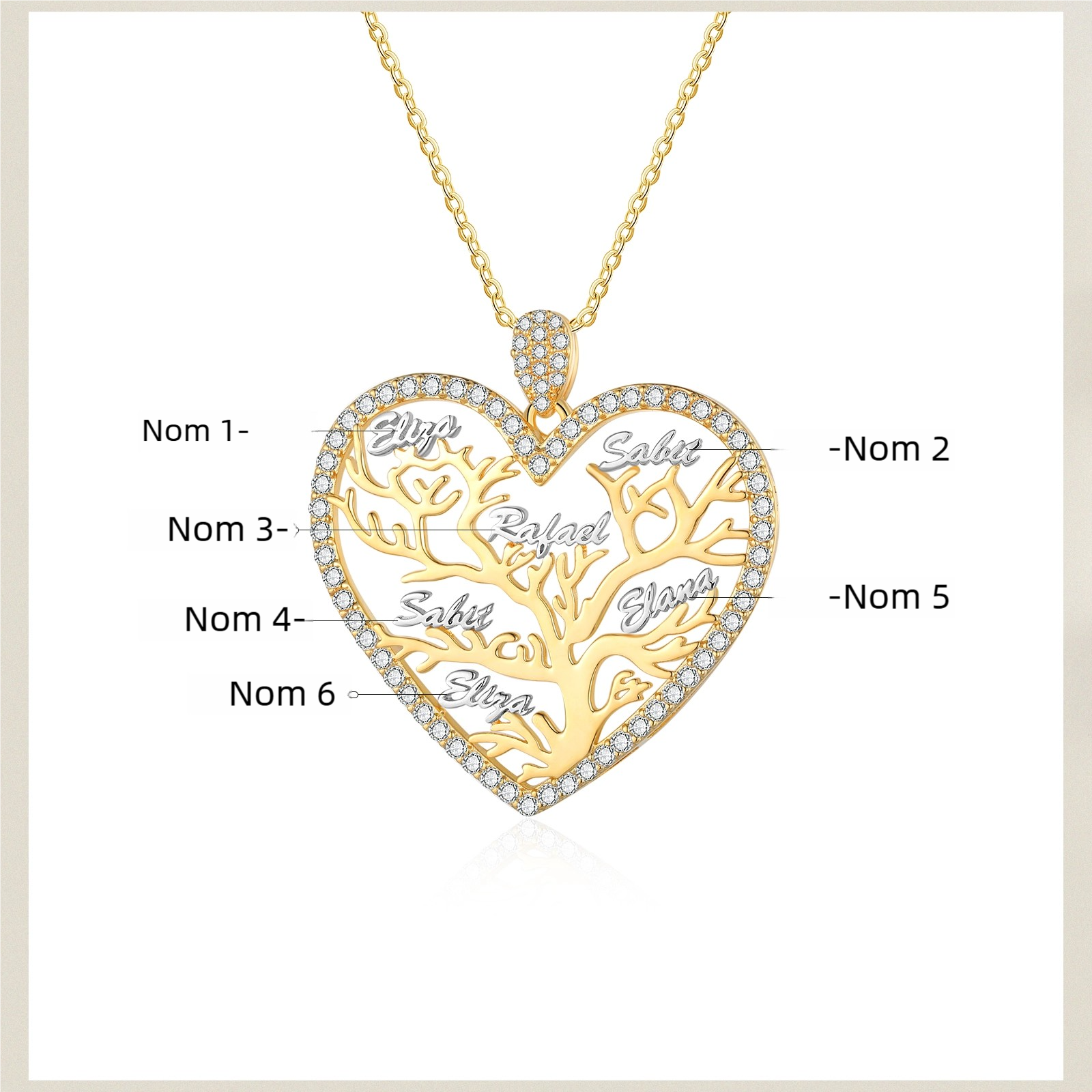 À Ma Maman - Collier Pendentif Arbre de vie Arbre généalogique 1-6 prénoms Avec Coffret Coeur | Jessemade