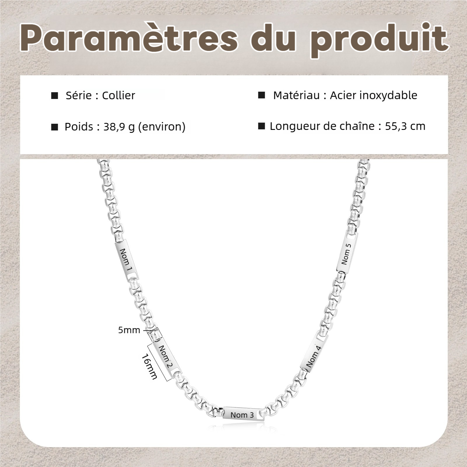Collier 1-5 Prénoms Personnalisé Collier Chaîne Homme | Jessemade