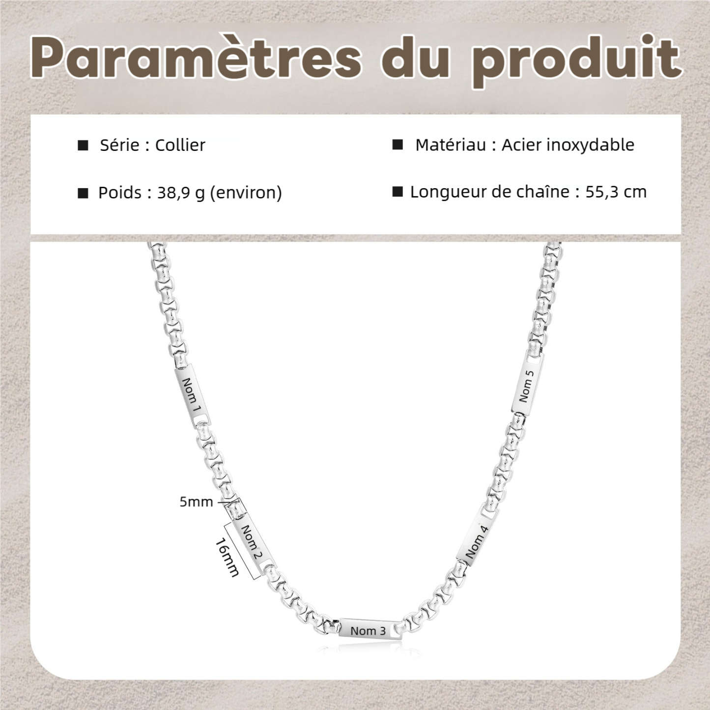 Collier 1-5 Prénoms Personnalisé Collier Chaîne Homme | Jessemade