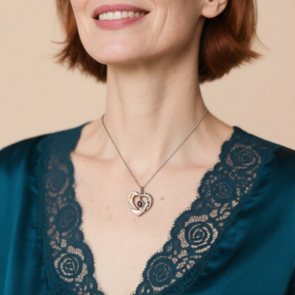 Collier Coeur Projection de Pierres 2 Prénoms et 1 Photo Personnalisés｜Jessemade