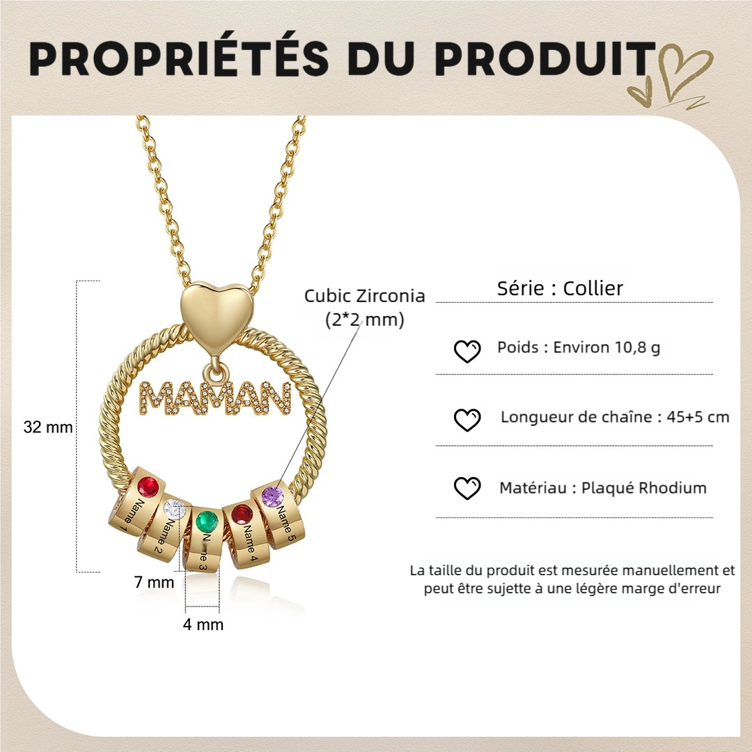 À ma Maman - Collier Personnalisé Collier Pendentif avec 1-5 Prénoms et Pierre de naissance｜Jessemade