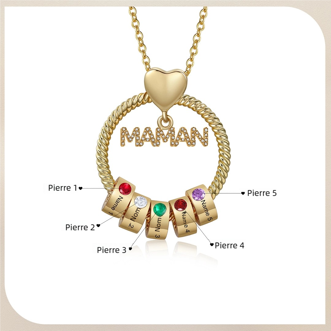 À ma Maman - Collier Personnalisé Collier Pendentif avec 1-5 Prénoms et Pierre de naissance｜Jessemade
